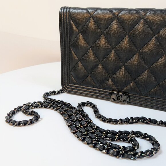 Chanel So Black Quilted Caviar Boy Wallet on Chain (WOC) - Picture 13 of 16